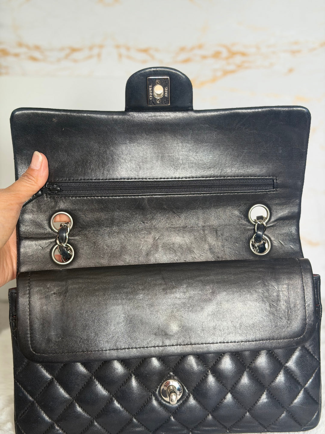 CHANEL series 12 Black Lambskin SHW Medium ML Timeless Classic Double Flap Bag 2011
