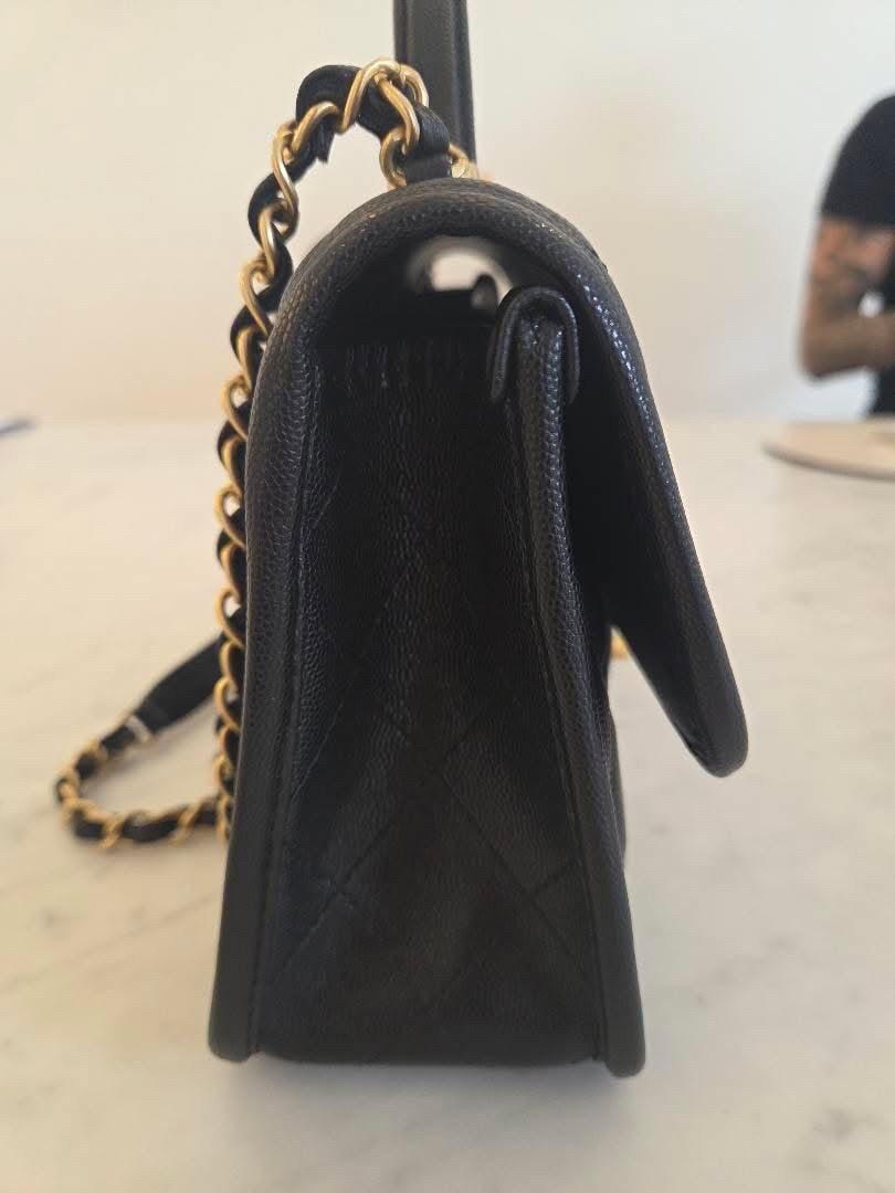 CHANEL 25B 2025 Top Handle Black Caviar Aged GHW with Charm