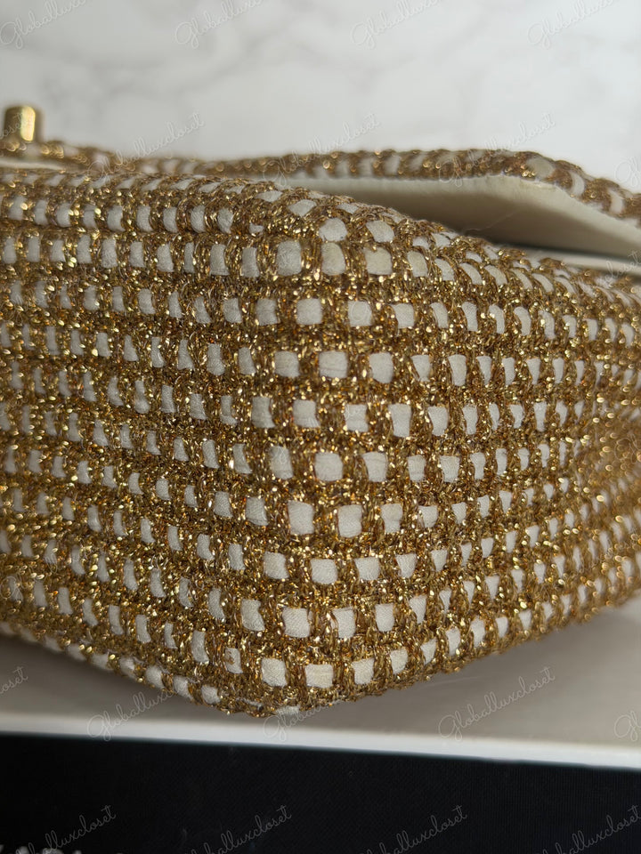 CHANEL series 17 Beige/Ivory Gold Tweed Medium ML Timeless Classic Double Flap Bag 2012 with LGHW