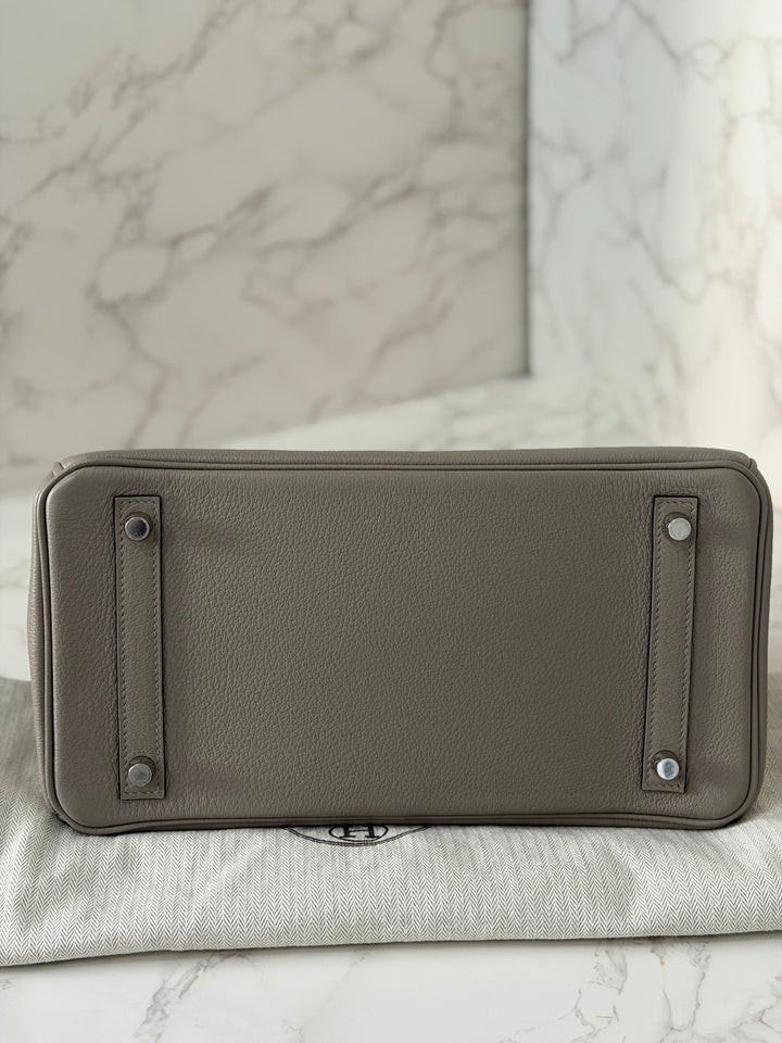 HERMES Gris Asphalt Leather Birkin 30 Bag Palladium Hardware Stamp D 2019