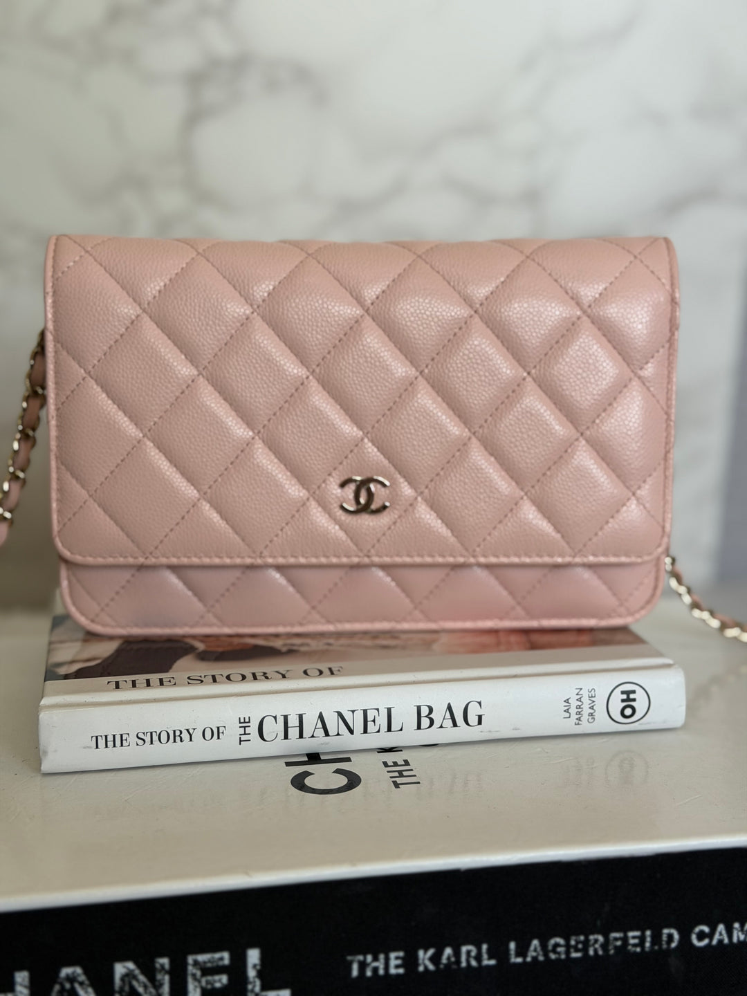 CHANEL Light pink/Nude pink caviar LGHW Classic Wallet on chain (WOC) 2024