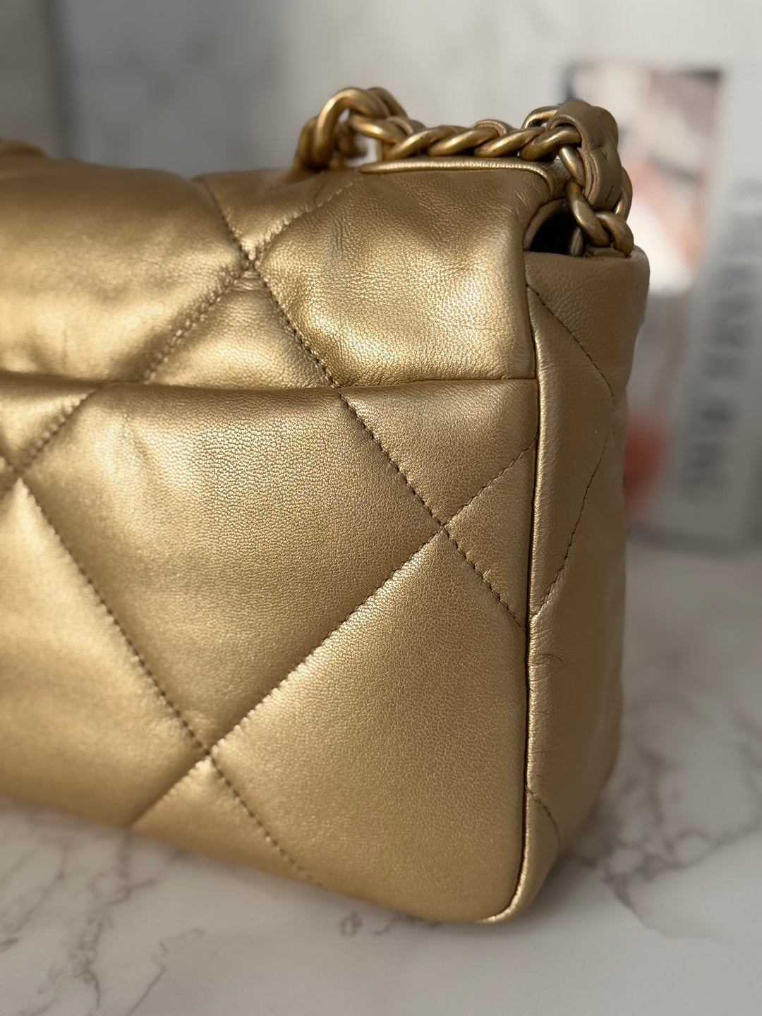 CHANEL series 30 2020 Gold metallic Goatskin 19 size Small with Mixed Hardware