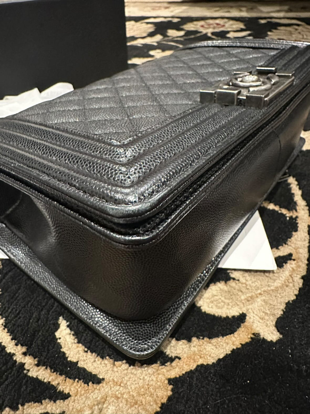 CHANEL series 20 2014/2015 Black Caviar Ruthenium Hardware Old Medium Le Boy Flap Bag