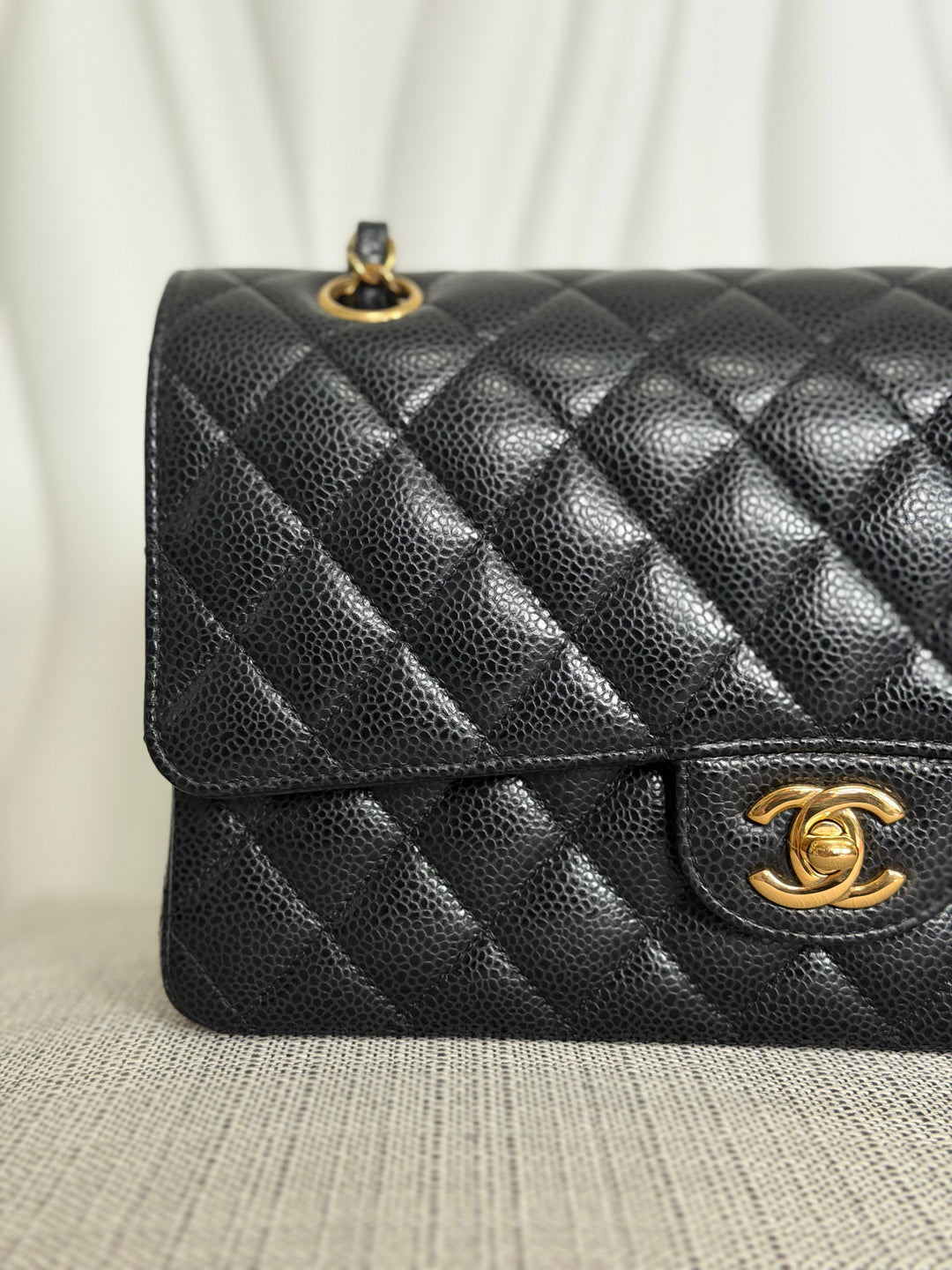 CHANEL 2022 Black Caviar GHW Timeless Classic Medium ML 11.12 Double Flap Bag