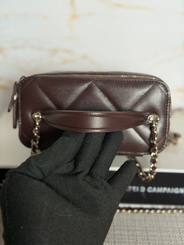 CHANEL 26S Dark Brown Caviar LGHW Small Vanity Case with Top Handle