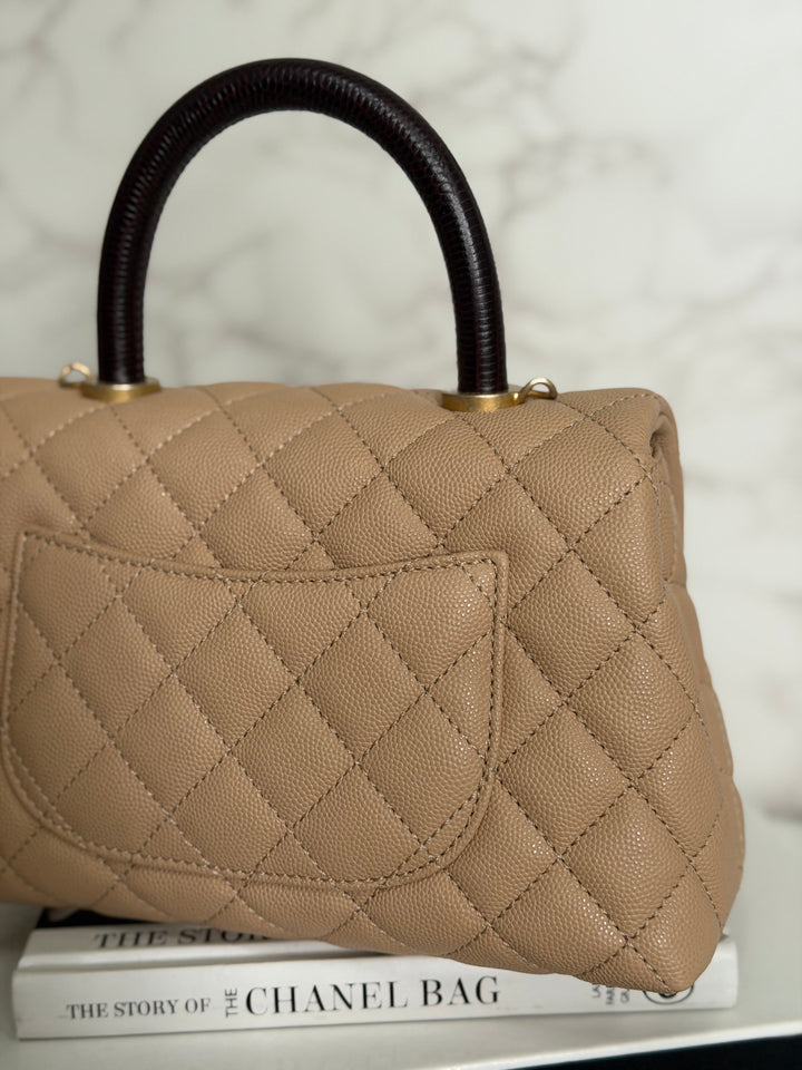 CHANEL series 29 Beige Caviar Aged GHW Deep burgundy Lizard Handle Coco Handle size Small 2019/2020