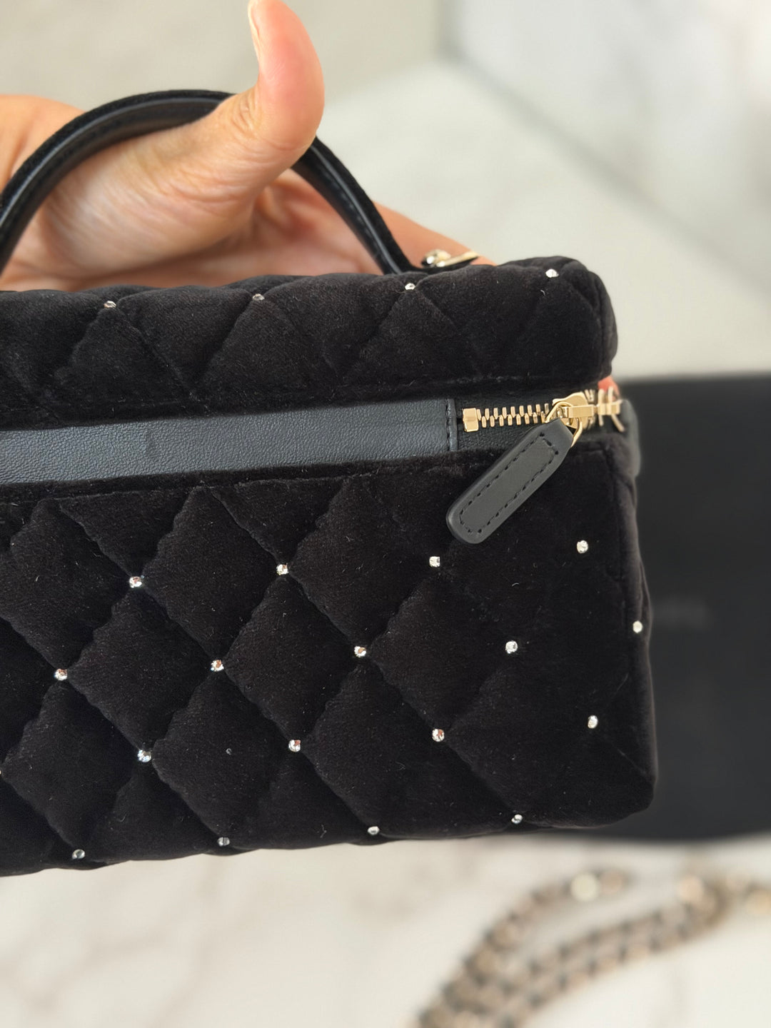 CHANEL 25K 2025 Black Velvet Diamanté Long Vanity with Detachable chain LGHW