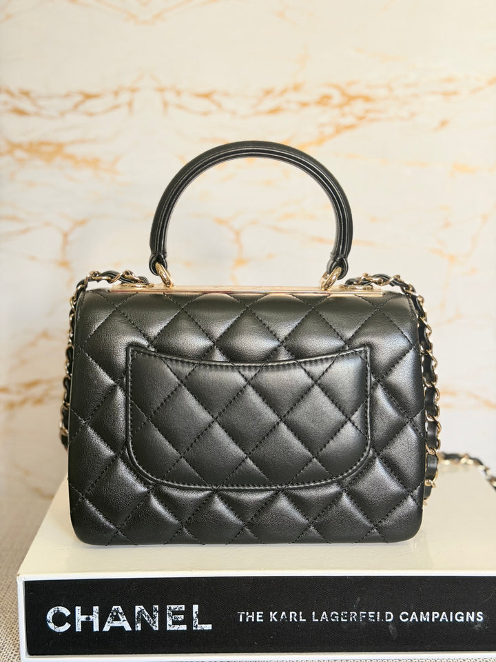CHANEL Black Lambskin LGHW Trendy CC Flap Bag size MINI 8 inches with detachable Strap 2023/2024