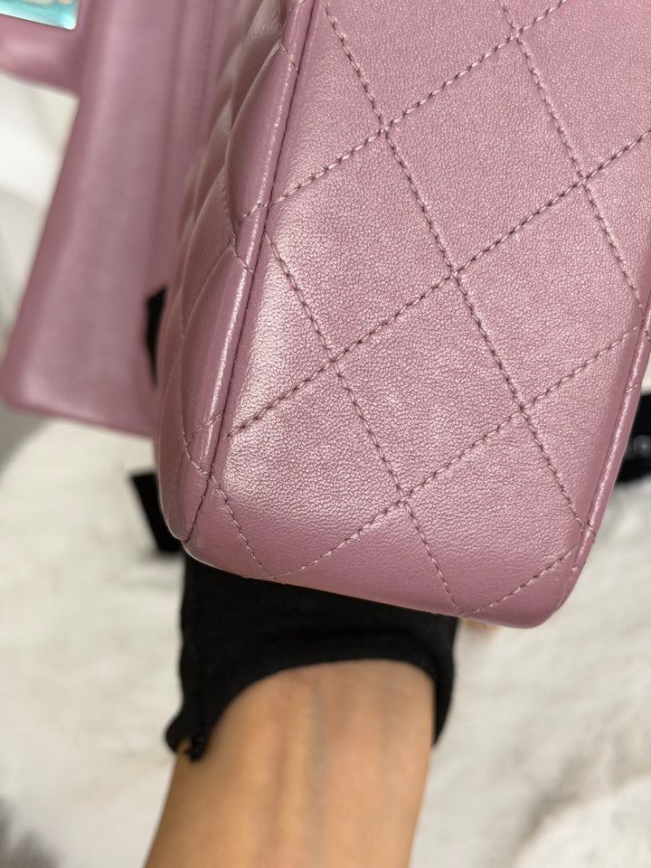 CHANEL series 21 Mauve Pink Purple Lambskin LGHW Medium ML Timeless Classic Double Flap Bag 2015