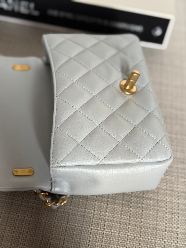 CHANEL Pearl Twist Pearly Light Blue Lambskin Mini Flap Bag 2023