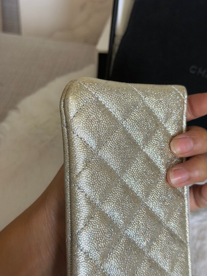 CHANEL 21K Glittery Silver Caviar SHW Mini O Case/Pouch 2021