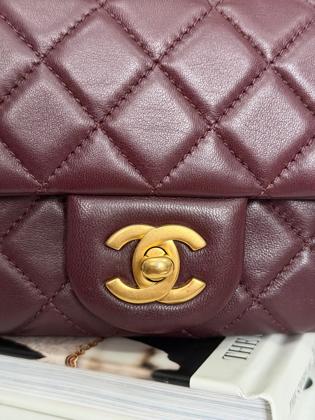 CHANEL 21B Burgundy Lambskin Aged GHW Pearl Crush Adjustable Chain Mini rectangular flap Bag 2021