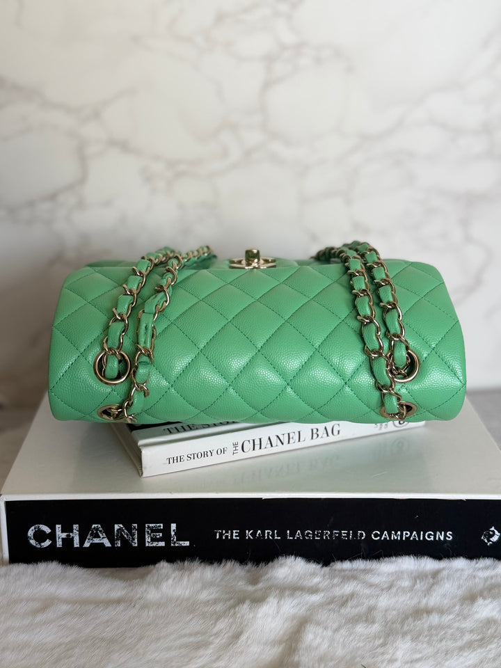 CHANEL 21P Avocado Green Caviar LGHW Small Timeless Classic Double Flap Bag 2021