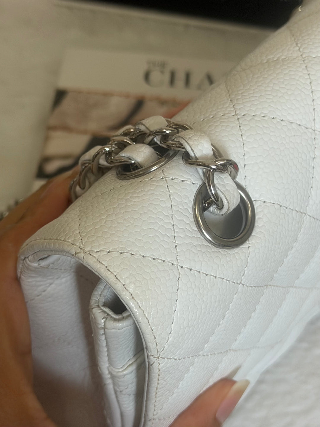 CHANEL series 12 Vintage White Caviar SHW Medium ML Timeless Classic Double Flap Bag 2009