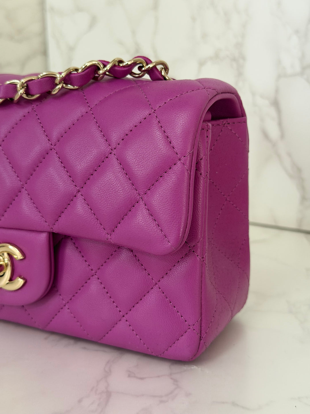 CHANEL 21C Collection 2020/2021 Purple Lambskin Champagne GHW Mini rectangular flap bag