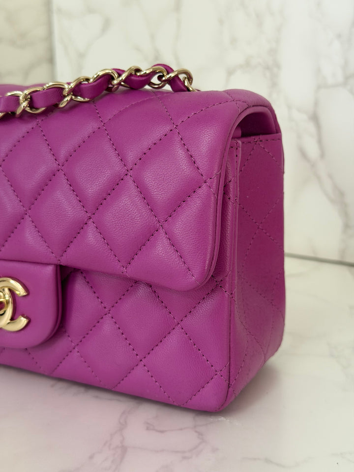 CHANEL 21C Collection 2020/2021 Purple Lambskin Champagne GHW Mini rectangular flap bag