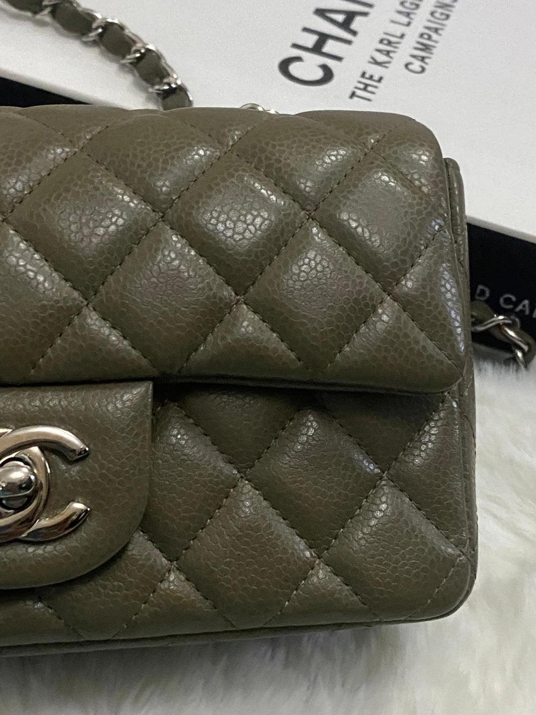 Chanel series 17 2012 Khaki Green Caviar SHW Mini Rectangular Flap Bag
