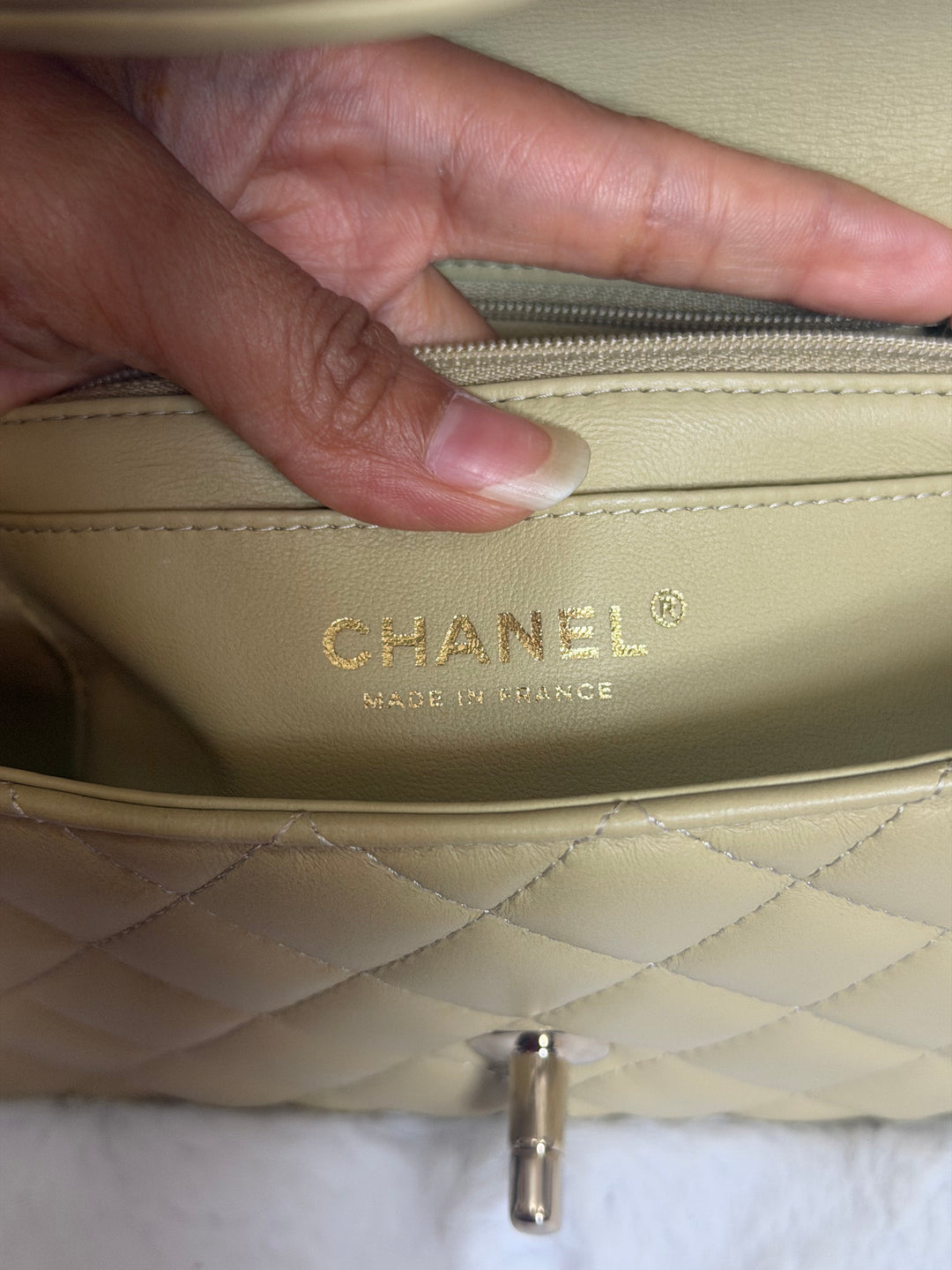 CHANEL 23A Pistachio Green Lambskin LGHW Mini Rectangular Flap Bag with Top Handle 2023
