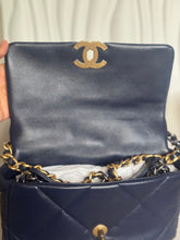 Load image into Gallery viewer, CHANEL 19 Size SMALL 26 cms series 31 Navy Lambskin Mixed Hardware Flap Bag with top handle
