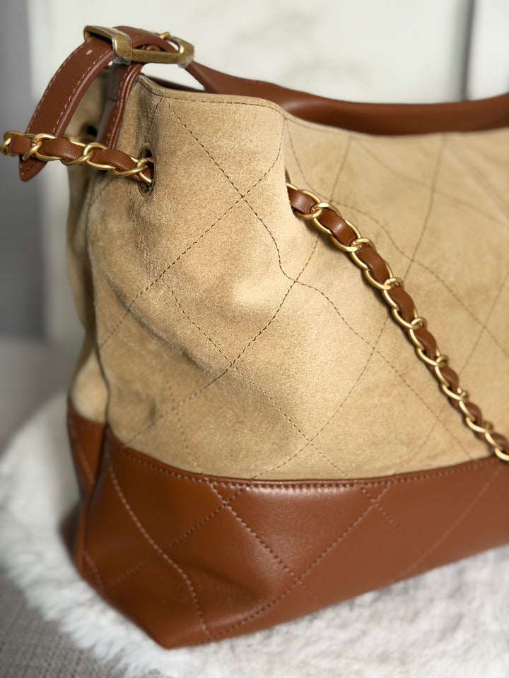 CHANEL 26S Beige Suede and Brown Leather Shopping Tote Bag 2026 size Small