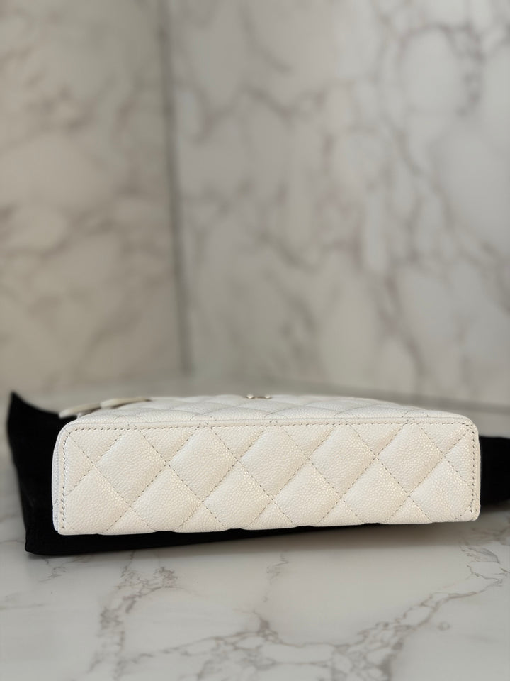 CHANEL 26C White Caviar LGHW Long Vanity with Detachable Chain