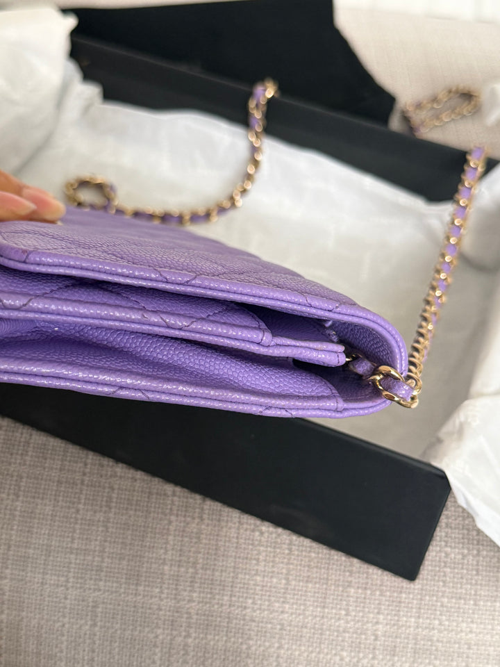 CHANEL series 28 20C Purple Caviar LGHW Classic Wallet on chain (WOC)