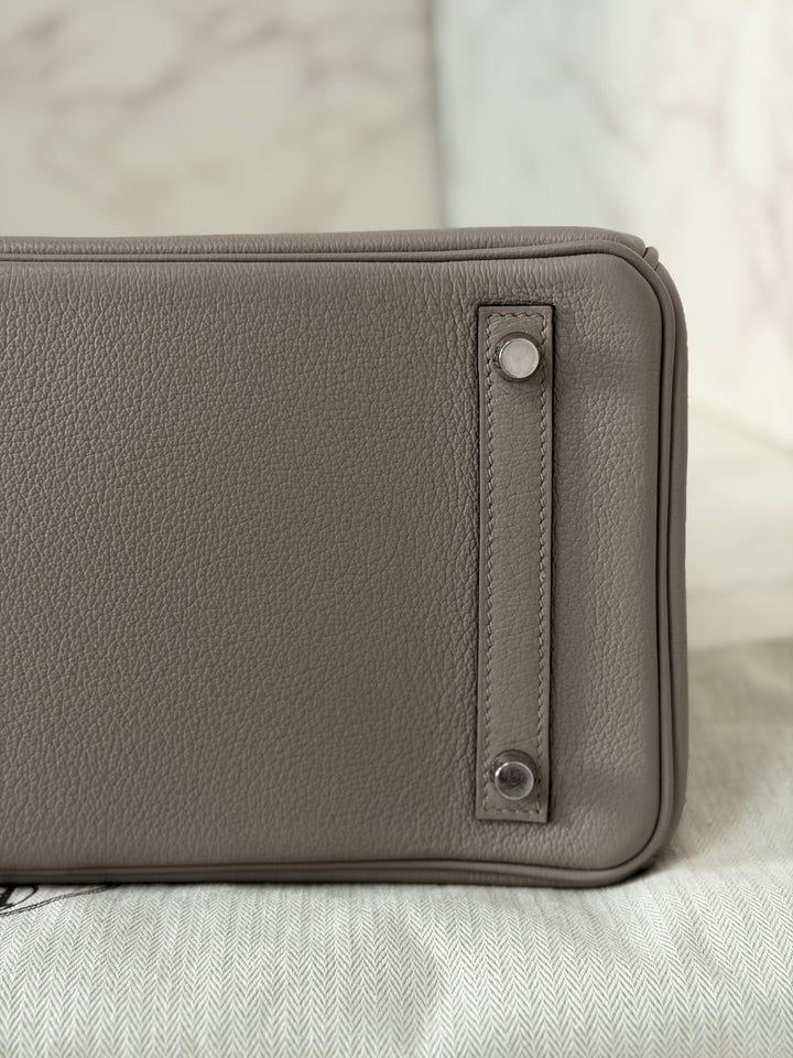 HERMES Gris Asphalt Leather Birkin 30 Bag Palladium Hardware Stamp D 2019