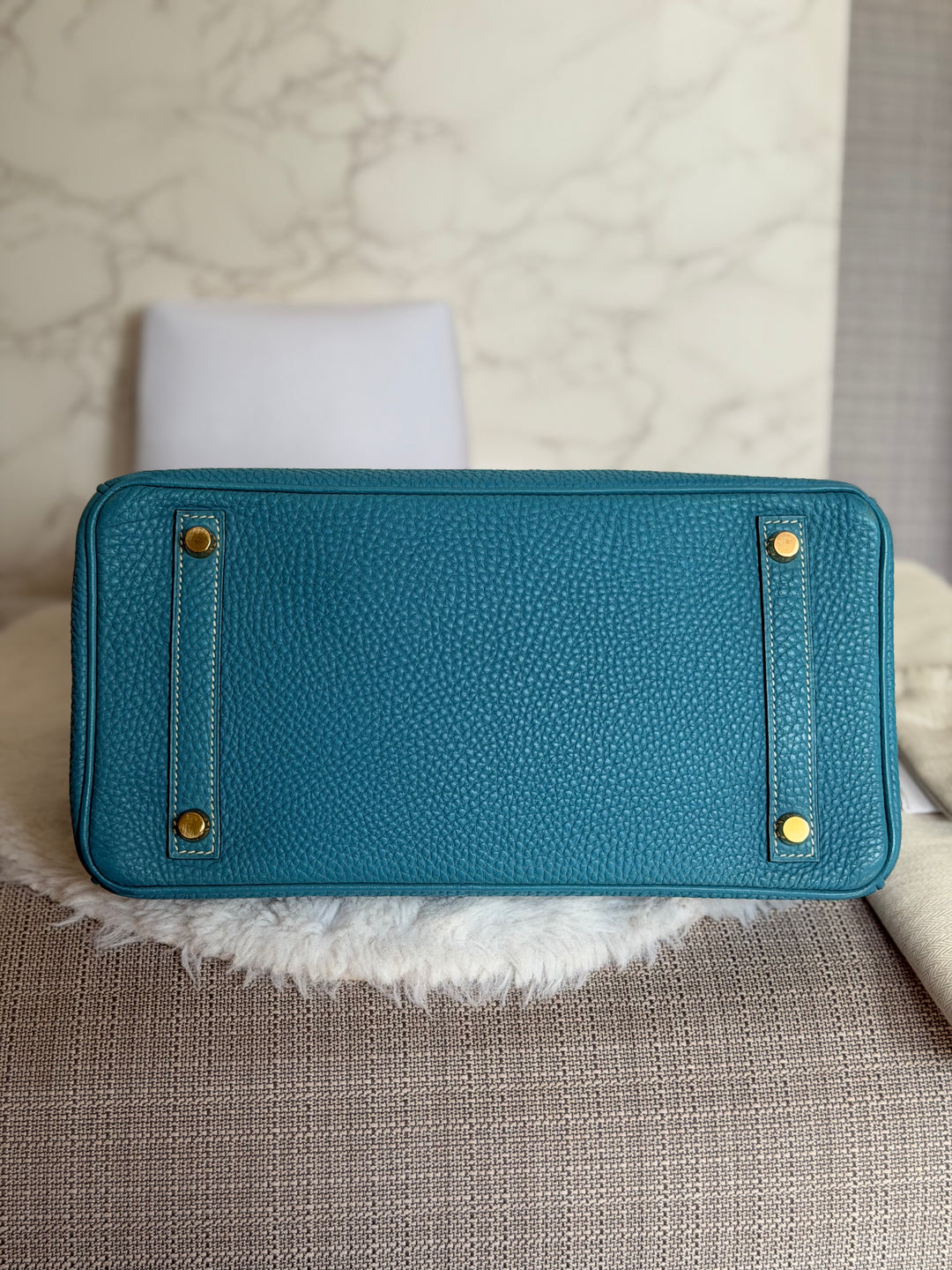 HERMÈS Bleu Jean Togo Leather GHW Birkin 30 Stamp H in Sq 2004