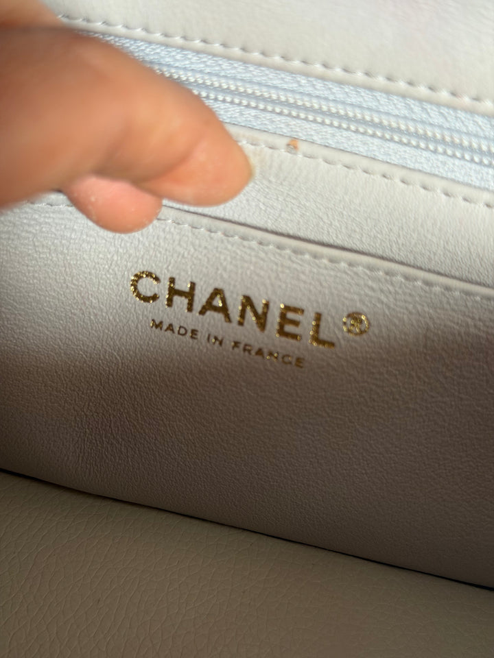 CHANEL Grey Lambskin aged GHW Mini Rectangular Flap bag Top Handle 2021 21A collection