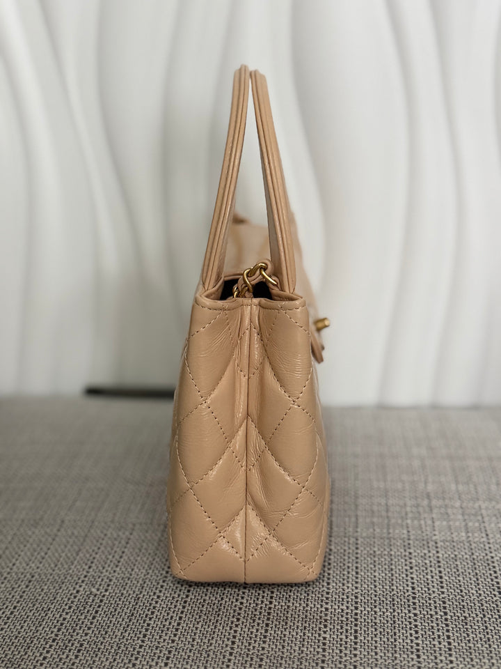 CHANEL 25C Powder Beige Calf Skin aged GHW Kelly Nano Shopping Bag Size Small 19 cms