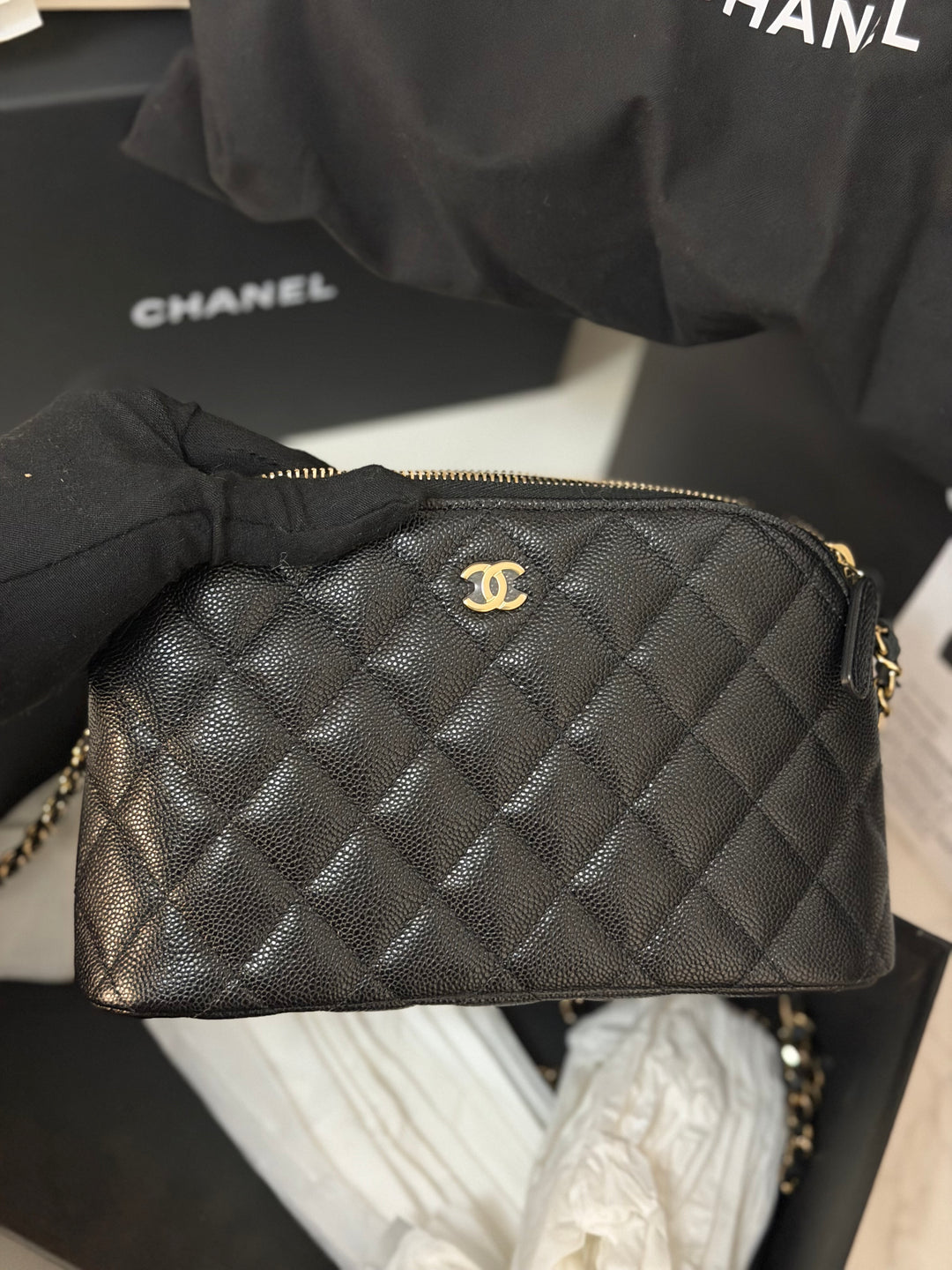 CHANEL Black caviar LGHW Vanity Bag with Chain