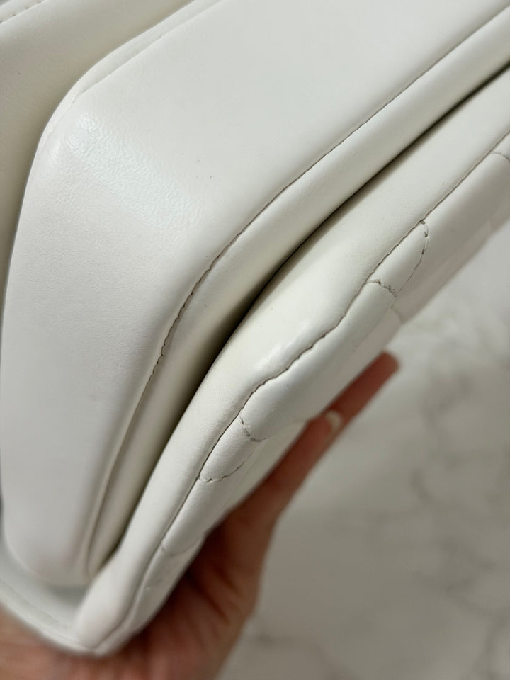 CHANEL 23S collection 2023 White Lambskin LGHW Trendy CC Flap Bag size Small with raised CHANEL Engraved Plate Top Handle