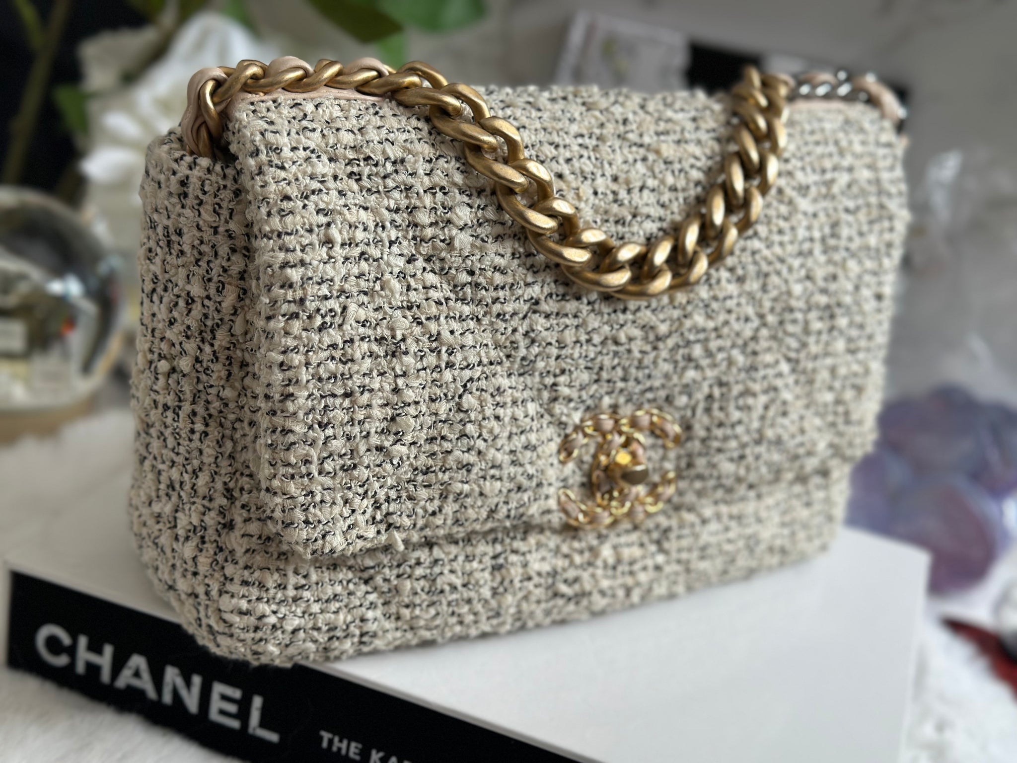 Chanel 19 Small, Oreo Beige Tweed, Like New in Box