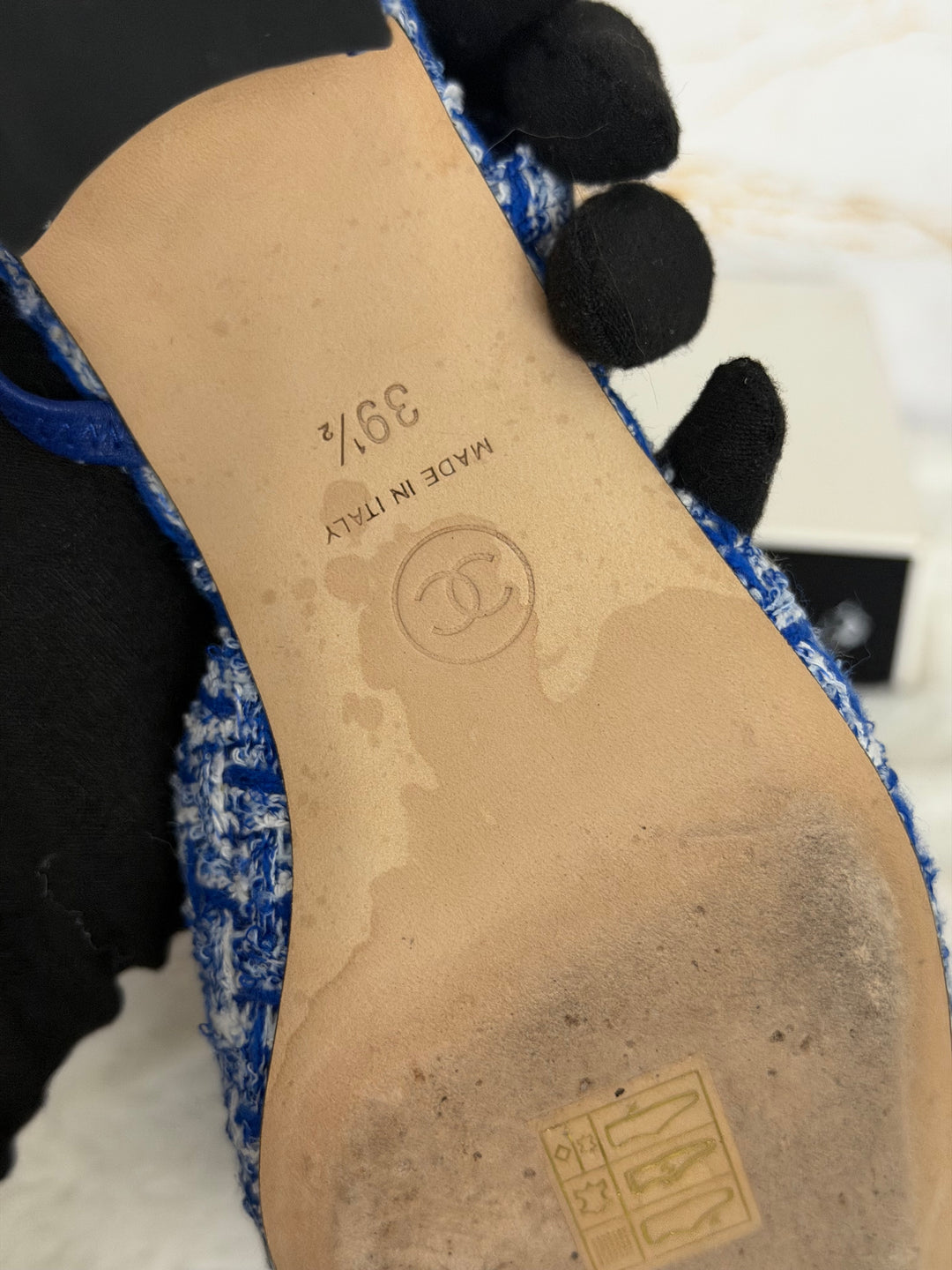 CHANEL 23P Cobalt Blue SHW Tweed Slingback shoes with kitten heels