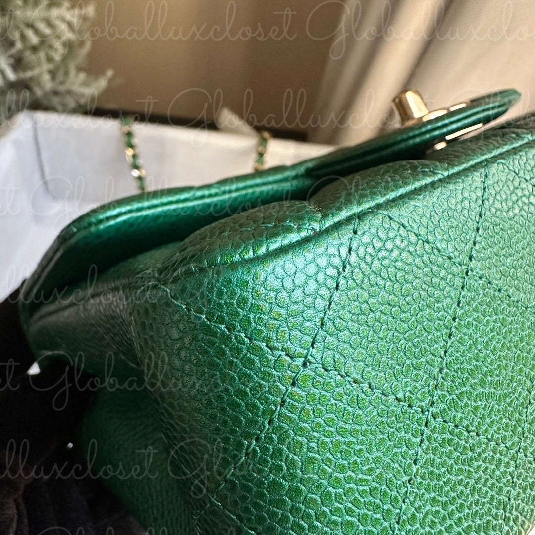 CHANEL 18S Series 25 Emerald Green Caviar LGHW Mini rectangular flap bag 2018 RARE UNICORN FIND