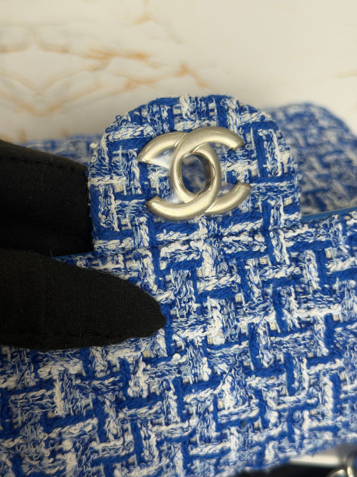 CHANEL 23P Cobalt Blue Muti Coloured Tweed Brushed SHW Mini rectangular flap bag 2023