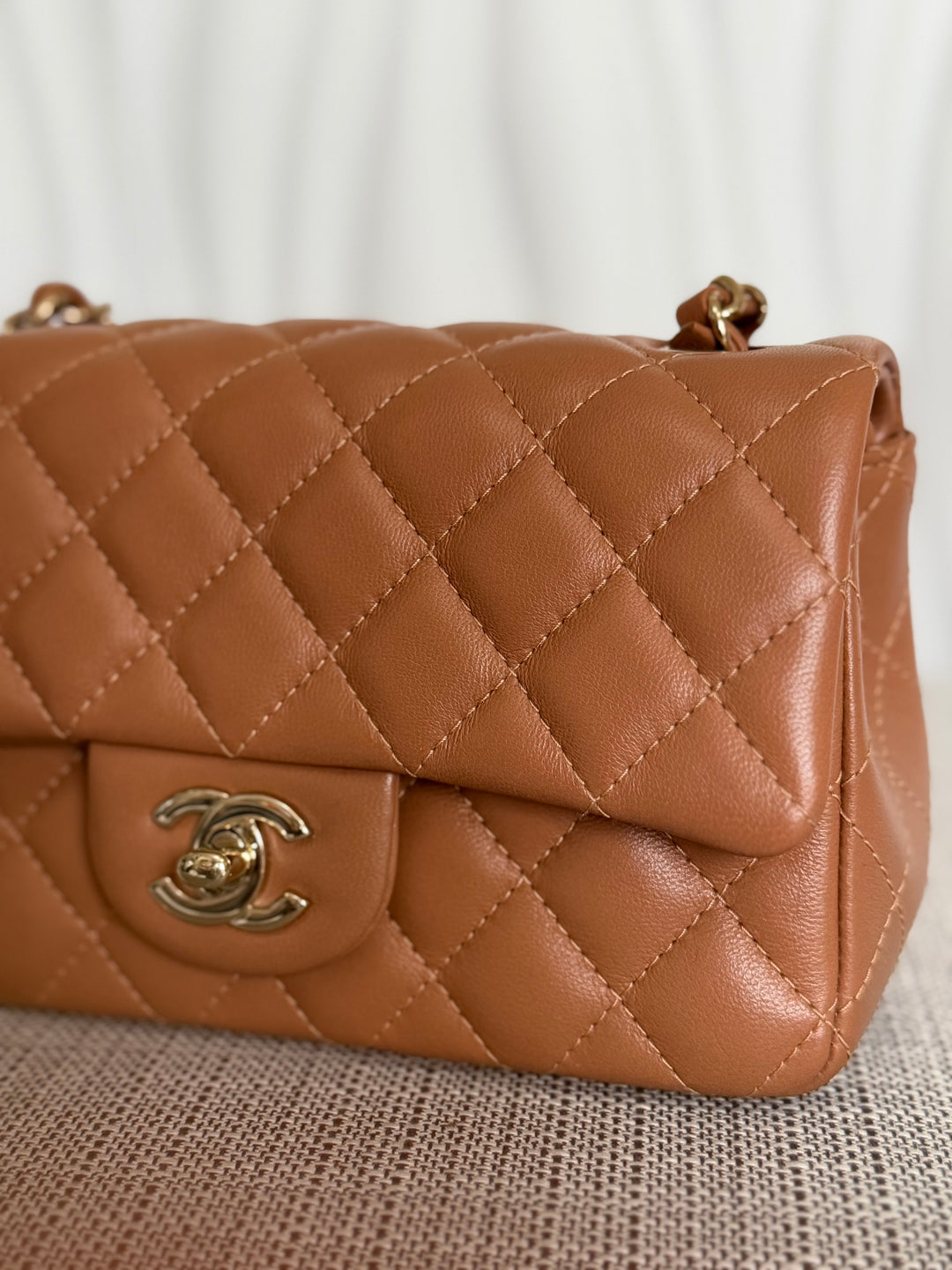 CHANEL 22S collection Caramel Brown NB356 Lambskin LGHW Mini Rectangular Flap Bag 2022