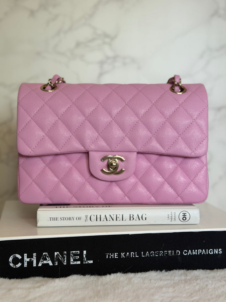 CHANEL 23P Mauve Pink Caviar Small Timeless Classic Double Flap Bag 2023