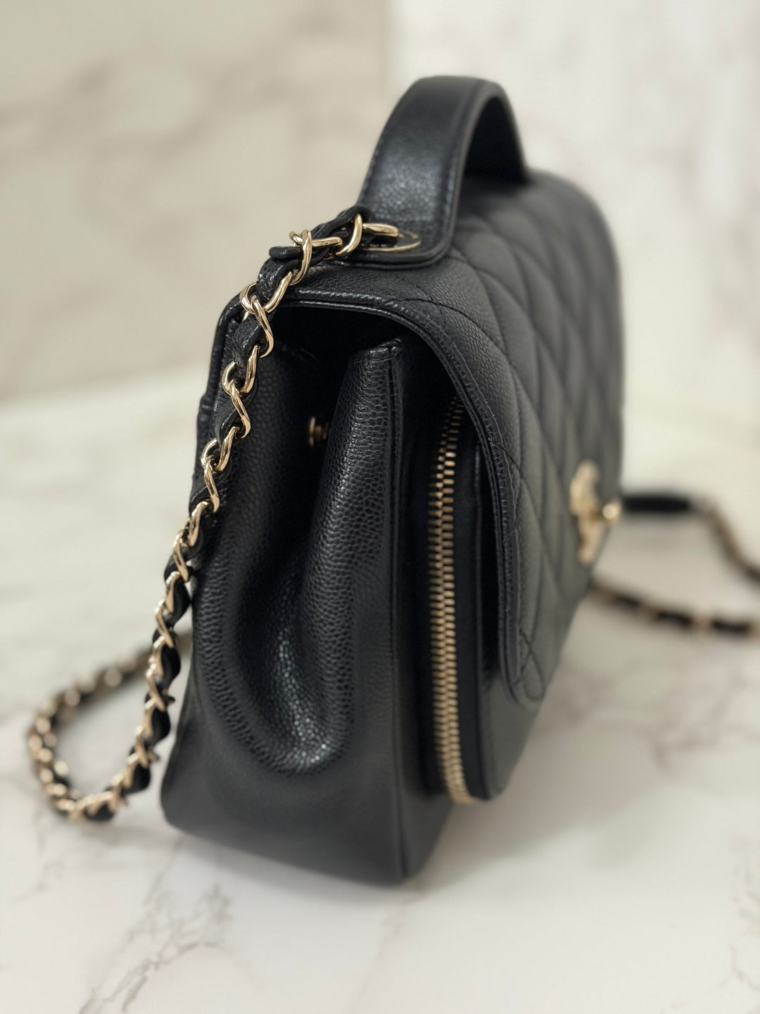 CHANEL Black Caviar LGHW Medium Business Affinity Flap Bag Microchipped