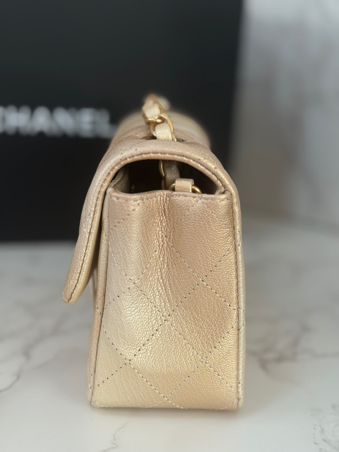 CHANEL 22P Gold Silver Ombré Goat skin Mini Rectangular Flap Bag with Aged GHW 2022