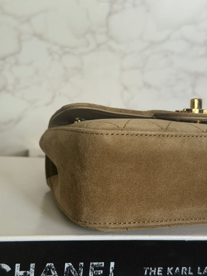 CHANEL 26B Beige Suede Matthie Blazy Mini Flap Bag GHW 2026