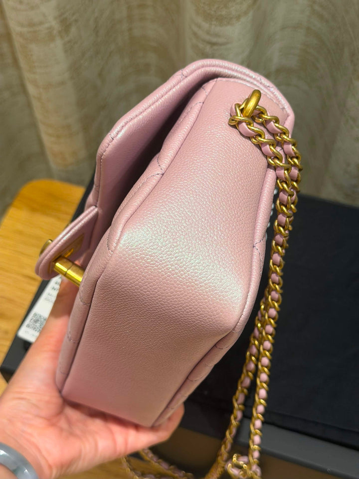 CHANEL 21K iridescent pink caviar aged GHW Adjustable chain My Perfect Mini Flap Bag 2021