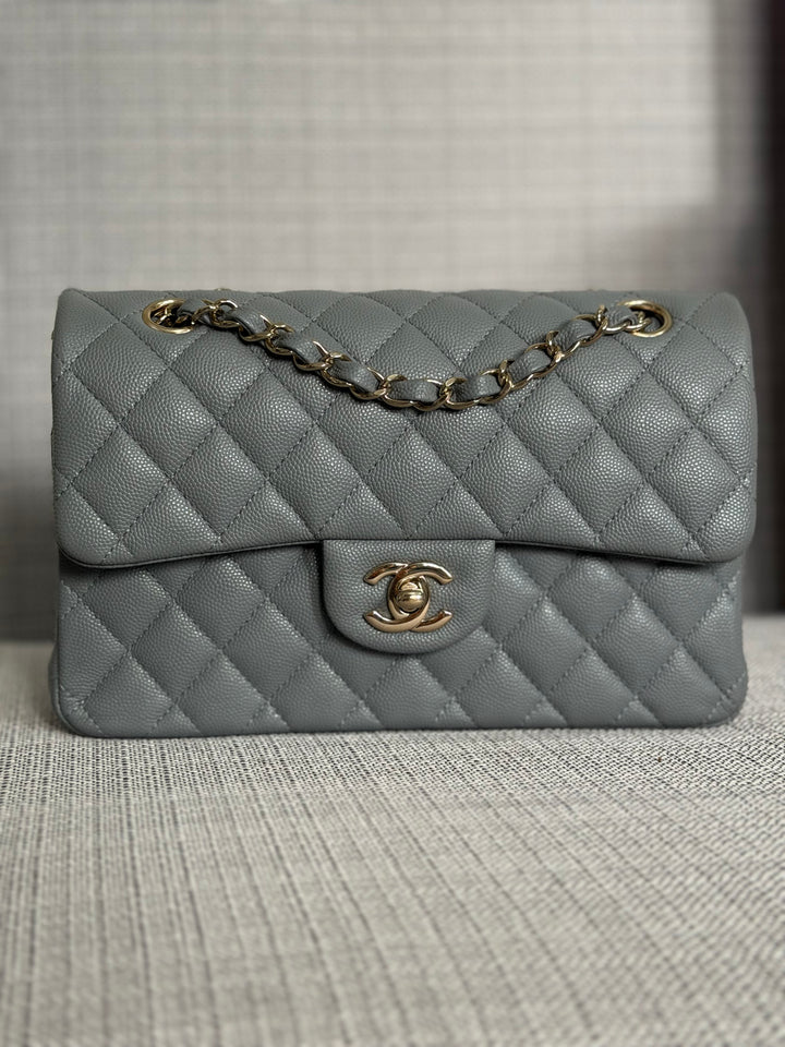 CHANEL Series 29 20C collection 2020 Grey caviar LGHW Small Timeless Classic double flap bag