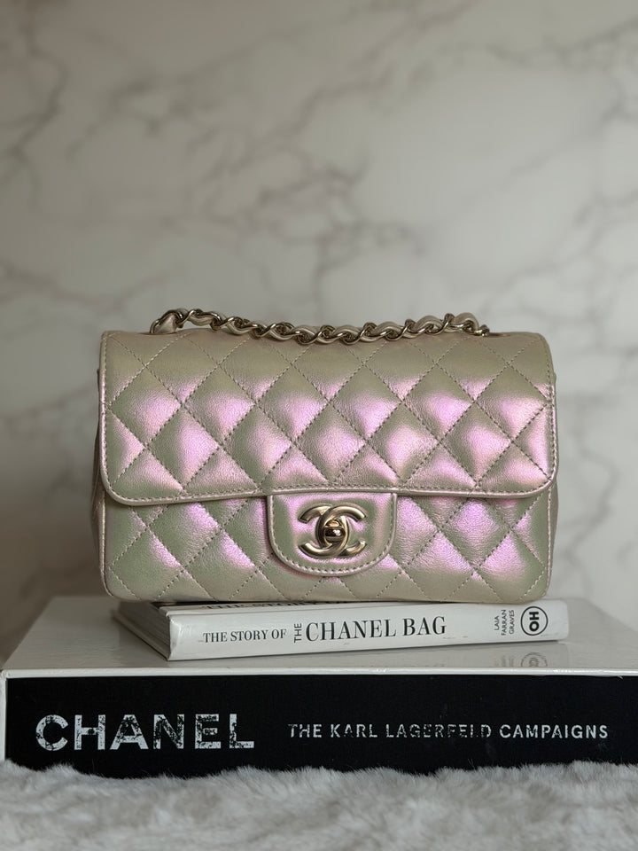 CHANEL 20B Iridescent Ivory Calf skin LGHW Mini Rectangular Flap Bag 2020