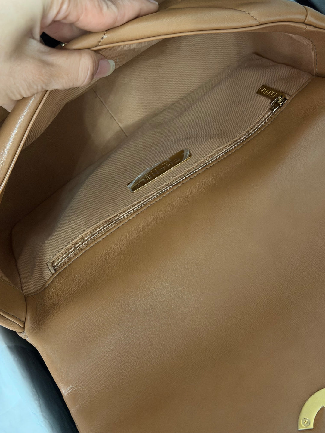 CHANEL Caramel Brown Lambskin Mixed Hardware 19 Size Small Medium Flap bag from 2022