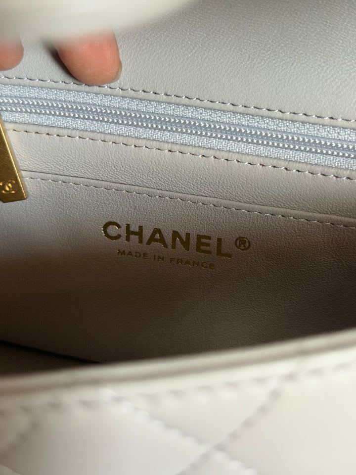CHANEL 21A Grey Lambskin Aged GHW Top Handle Mini Rectangular Flap Bag 2021