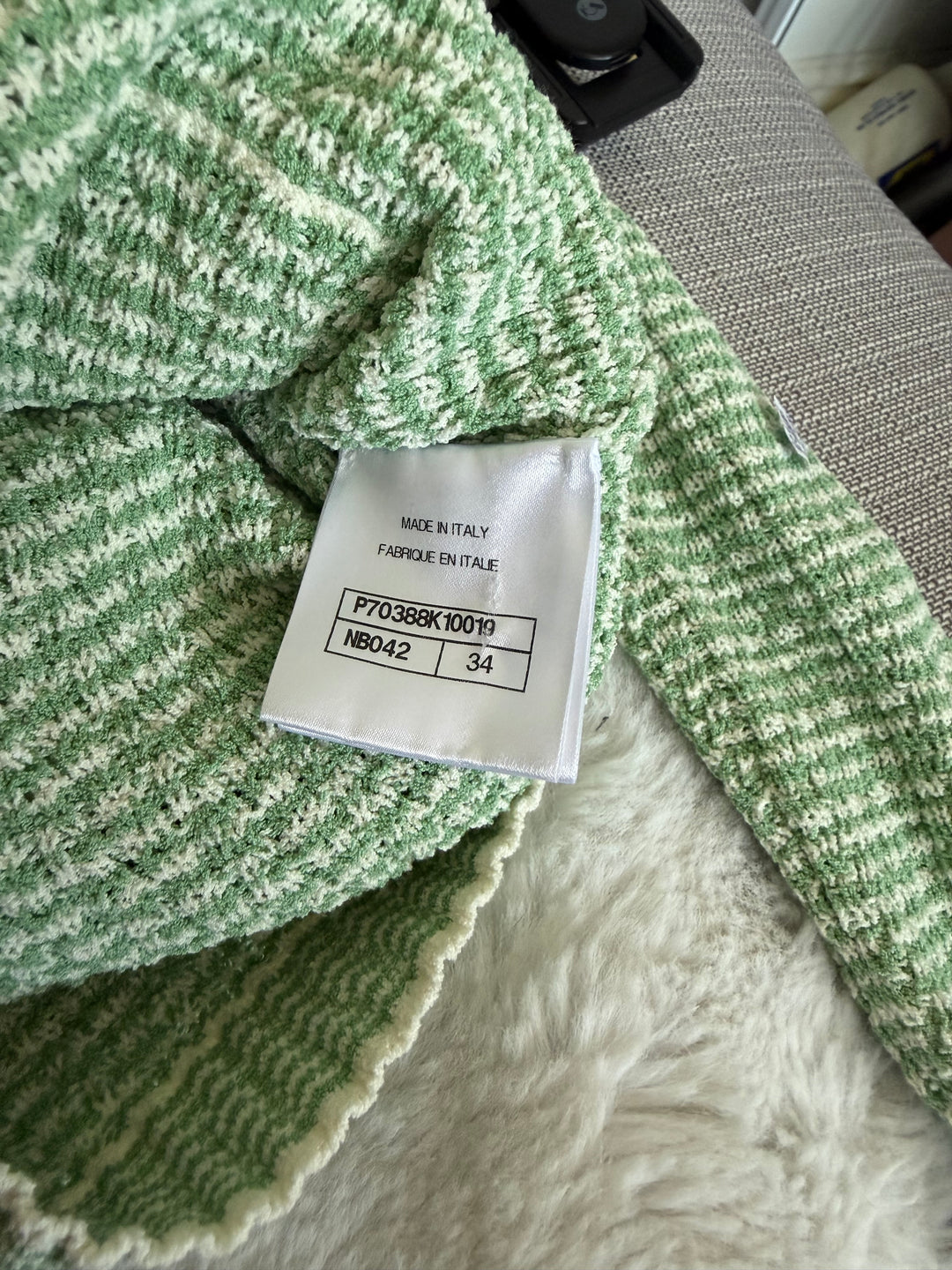 CHANEL 21C Green and White Knitted Cardigan size EU 34 2021