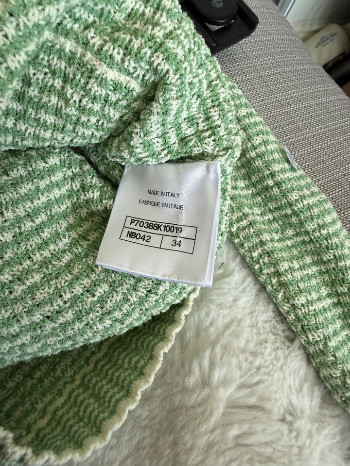 CHANEL 21C Green and White Knitted Cardigan size EU 34 2021