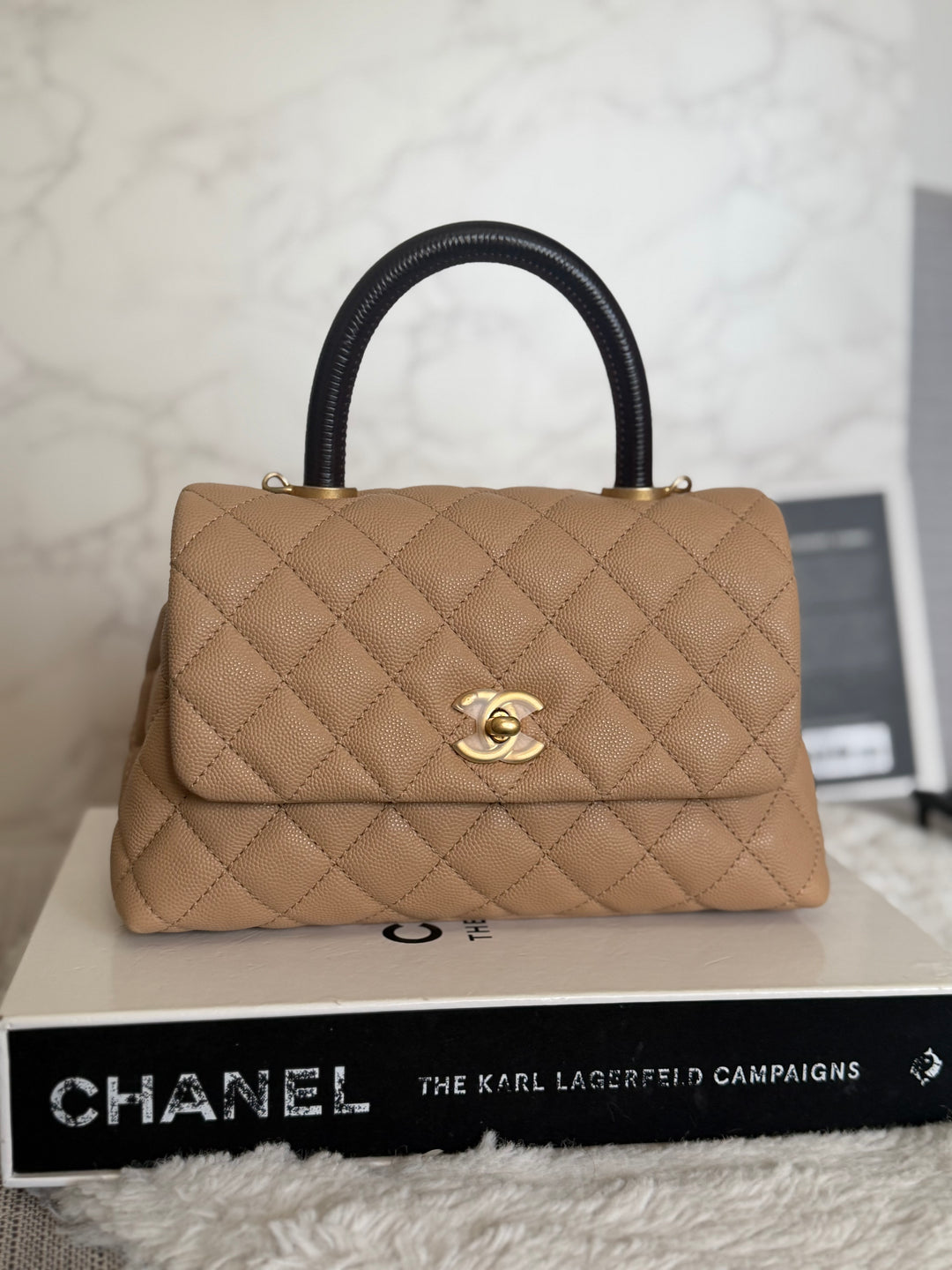 CHANEL series 29 Beige Caviar Aged GHW Deep burgundy Lizard Handle Coco Handle size Small 2019/2020