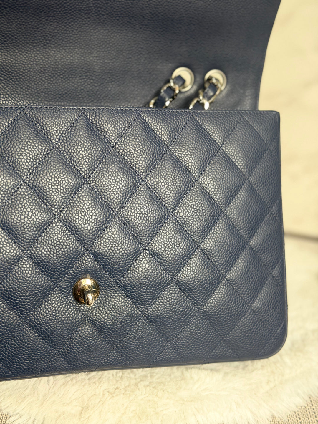 CHANEL series 13 Navy Caviar SHW Timeless Classic Jumbo Single Flap Bag 2010